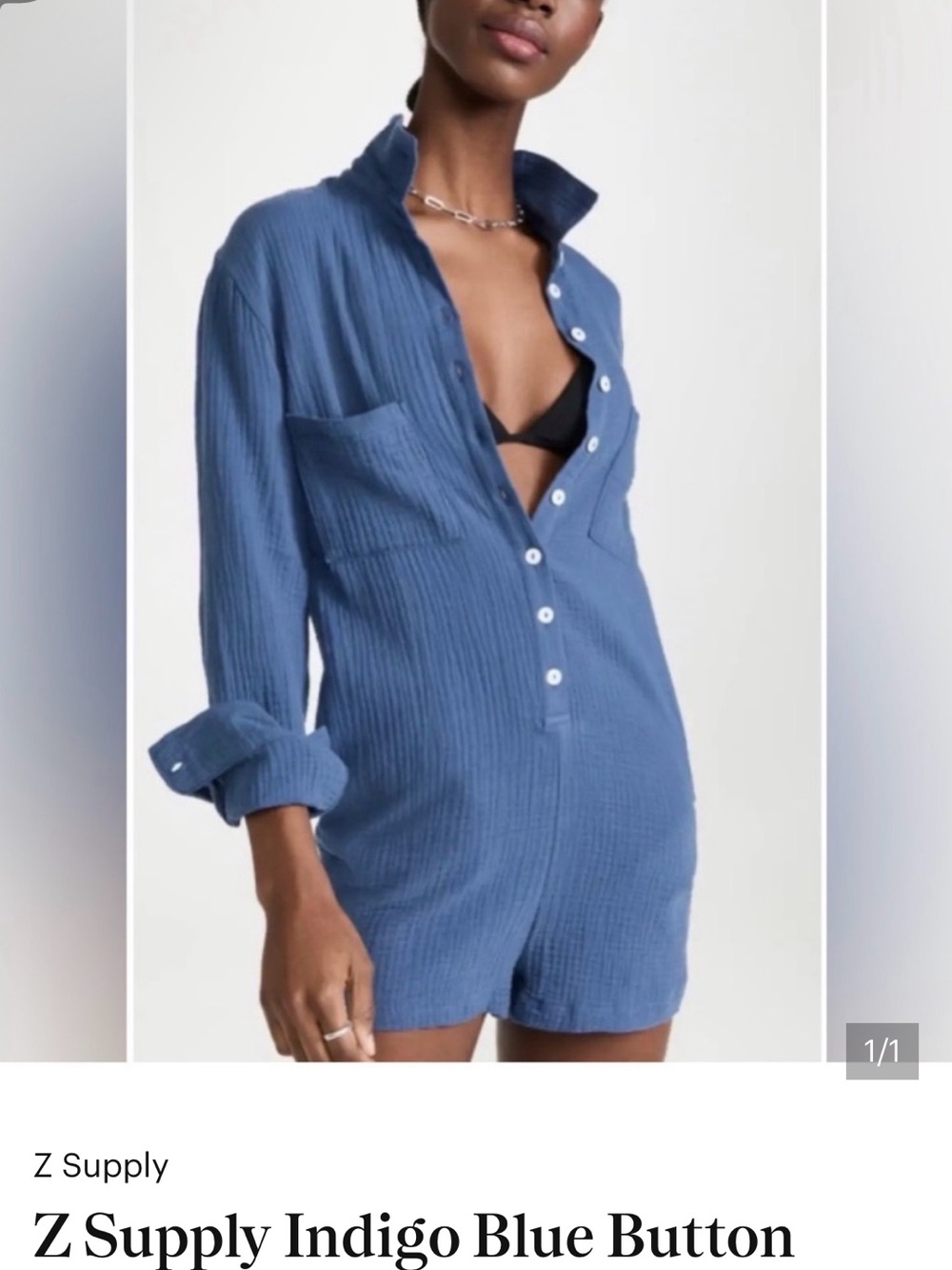 Z Supply Indigo Button-Front Romper